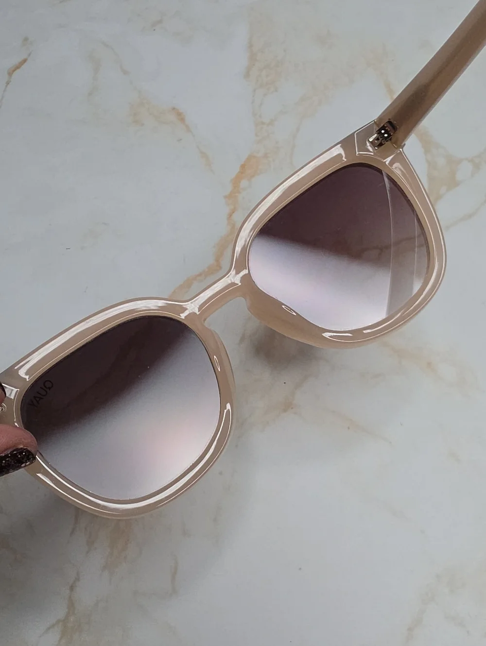 Quay Australia Noosa Nude Beige Cat Eye Sunglasses with Tortoiseshell Tips